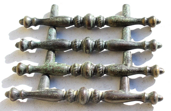 4 Vintage 1960s Gold DRAWER CABINET PULLS & SCREWS HARDWARE (Knob) HANDLE