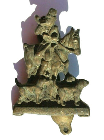 Vintage Cast Iron European Man W/ Hunting Dogs On Horse Mini Door Knocker