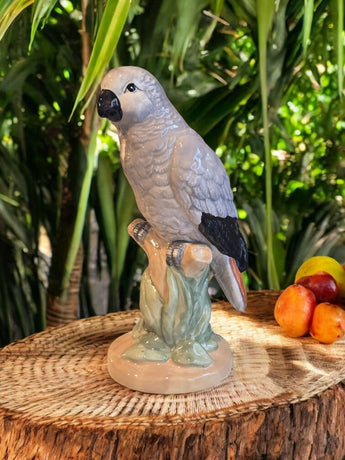 New Gray / White Parrot On Perch Porcelain Sculpture Figurine Home Decor