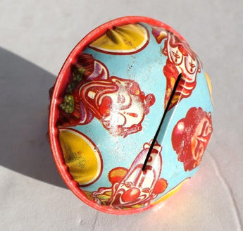 Vintage Metal Toy Party Clown Rattle With Plastic Handle US Metal Toy Mfg Co USA