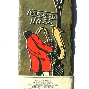 Vtg VIEUX CARRE Old Roofing Slates HAND PAINTED JAZZ Design OVER 200 YEARS OLD