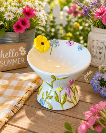 New Summer Butterflies Flower Ceramic Raised Tilted Cat Small Dog Pedestal Bowl
