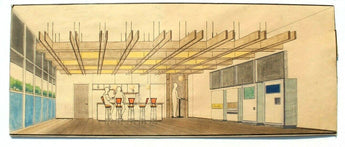 1937 MCM City Of Grand Island Public Library Sketch By Paul Shattuck Architect