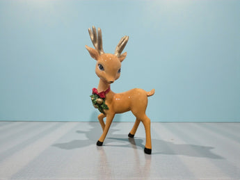 New Resin Brown Retro Christmas Reindeer Deer W/ Garland On Neck Figurine Decor