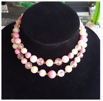 Vintage Pink Double Beaded Choker Necklace