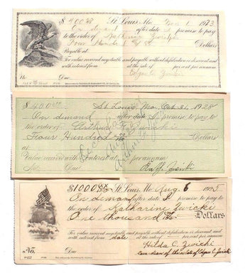 Lot Of 3 Vintage 1900s Check Stubs / Bonds Paychecks Bank Paper