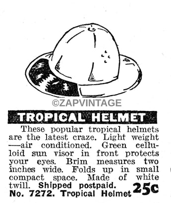 Vintage 1930s B&W Tropical Helmet Hat 25 Cents Advertisement Ad Photo #2836