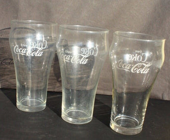 Set of 3 Vintage Coca Cola Bell Shape White Letter Enjoy Coke Clear Glasses Cups