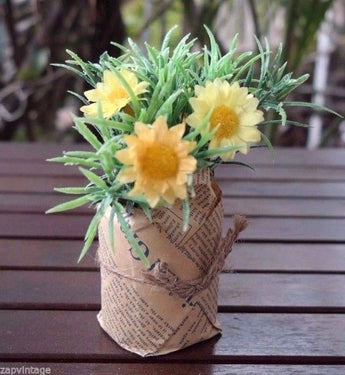 Mini Artificial Flower Plant Fake Floral Decor Summer Shabby Chic News Paper