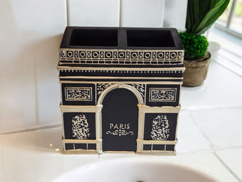 New Black & Gold Paris French Bathroom Polyresin Tooth Brush Holder Storage