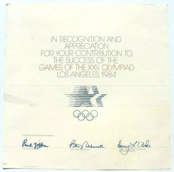 Vintage Olympic Games Los Angeles 1984 Diploma Paper Contribution Success XXIII