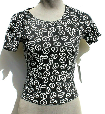 New Women's Black & White Peace Groovy Retro Crop Top Emo Girl Indie Core