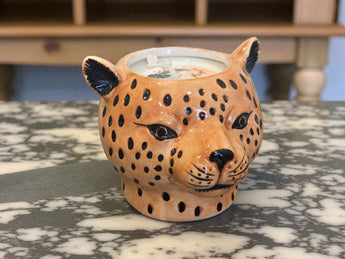 New Ceramic Cheetah Black & Brown Safari Jungle Animal Candle Room Decor