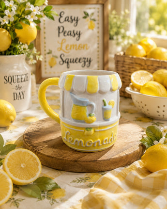 New White & Yellow Ceramic Summer Lemonade Stand Lemons Cute Tea Coffee Mug Cup