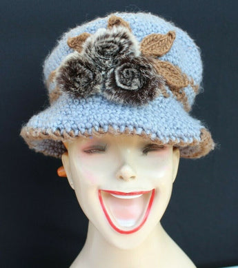 Women Lined Knitted Hat Warm Cap Rex Rabbit Fur Fashion Winter Girls
