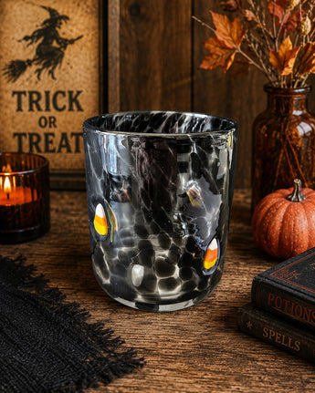 New Black Glass Holiday Halloween Candy Corn Barware Beverage Glass Cup Tumbler