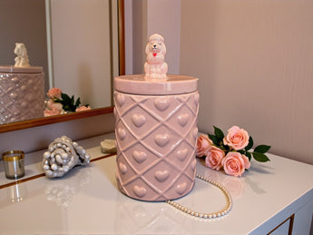 New Pink Girl Shabby Royal Chic Ceramic Poodle Doggie Treat Dog Treat Cookie Jar