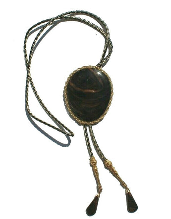 Vtg Gemstone (Agate Stone Geode Crystal) Cowboy Western Bolo Tie Rodeo #29