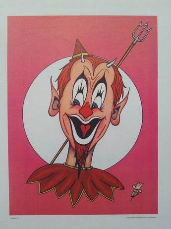 PEARCE MUSTARD 1965 Evil Circus Clown (Goth Devil) Lithograph Print Art Artwork