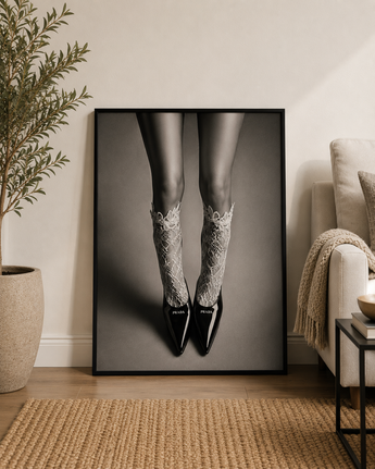 New Prada Heels Black White Fashion Wall Art Lace Stockings Glam Decor Print