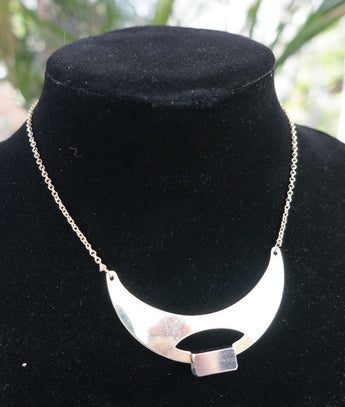 Sealed Vintage 1970's Metal Crescent Moon Abstract Jewelry Choker Necklace #4