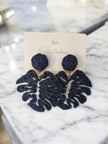 New Blue Rope Boho Chich Tropic Leaf Drop Earrings Summertime Fashion Jewelry