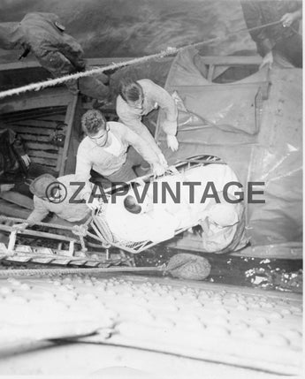 Vtg WWII Injured Japanese Boy Being Lifted On USA Military Ship Photo #1790