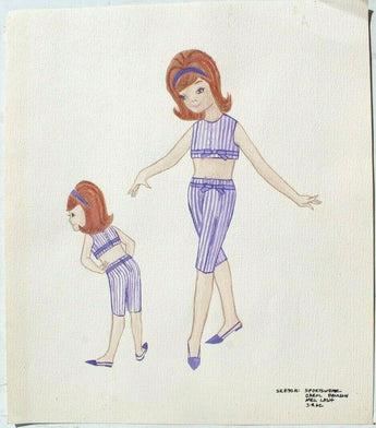 Vintage 1962 Retro MCM Kids Girl Fashion Clothing Designer Sketch Drawing #36
