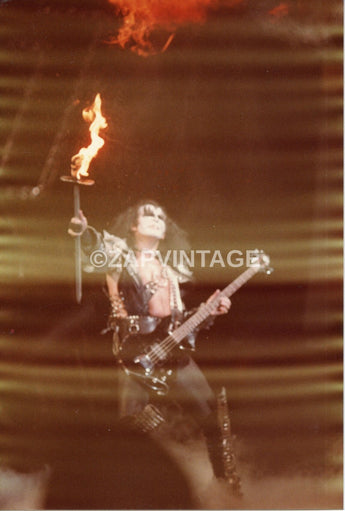 Vintage 1970s Gene Simmons Concert Tour Preforming Kiss Band Music Photo #2862