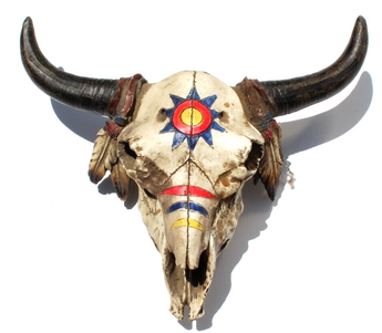 Cattle Skull Horns Feathers Indian Design Trinket Box Southwest Resin Country
