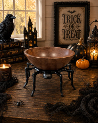 New Black Wood Halloween Tarantula Spider Metal Candy Dish Bowl Creepy Spooky