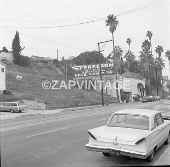 Vtg 1964 Political Freedom Sign Yes On 14 Sign Sunset Blvd CA Photo #2400