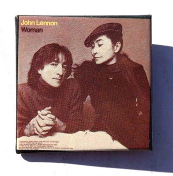 Vtg (THE BEATLES) John Lennon WOMAN Album Cover SQUARE Pin BADGE Pinback