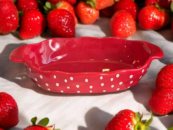 New Ceramic RedStoneware Large Strawberry Dessert Serving Party Dish Kitchen