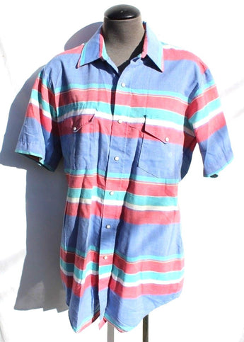 Vtg Mens Roper Western Cowboy Ranchwear Stripped Pearl Snap Shirt Large (16)