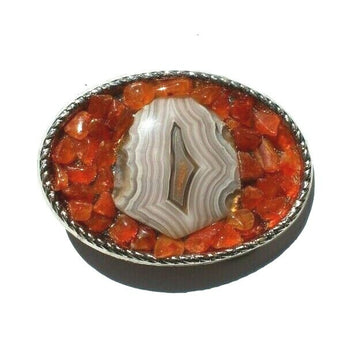 Vtg Western Cowboy Belt Buckle Jewelry (Agate Stone Geode Gemstone Crystal) #99