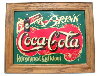 Vintage Coca Cola Delicious & Refreshing Bar Mirror Advertising Sign