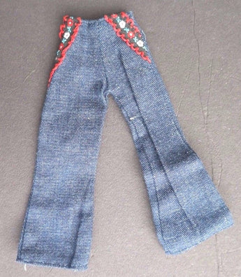 Vtg 1970's Small BLUE Bell Bottom Hippie Jeans Doll Play Clothes / Clothing