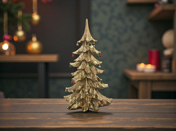 New Large Gold Holiday Christmas Tree W/ Ornaments Figure Room Decor