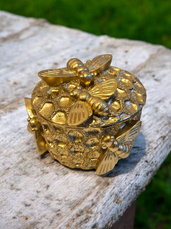 New Gold Bumble Bee On Honeycomb Jewelry Trinket Storage Container Box
