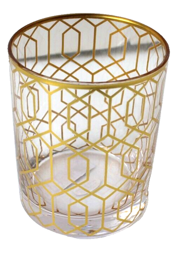 New Gold MCM Retro Hollywood Regency Art Deco Geometric Glass Tumbler Bareware