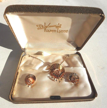 VTG KAREN LYNNE Gold Necklace JEWERLY W/ Matching Earrings 1/20-12 KT NOS