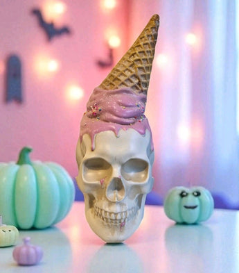 New LRG Pink Girly Skeleton Melting Ice Cream Cones Halloween Holiday Decor