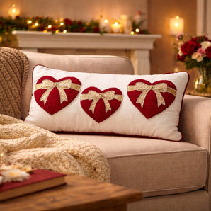 New Valentines Day Red Heart Love Beaded Decorative Holiday Pillow 23" X 12