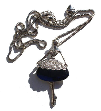 New Betsey Johnson Silver Blue Ballerina Dancing Necklace