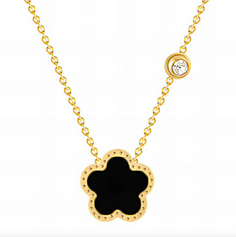 New Woman 18K Gold Plated Stainless Steel Black Cubic Zirconia Chain Necklace