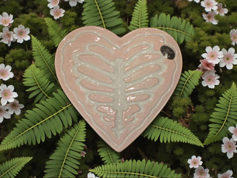 New Pink Halloween Skelton Heart Rib Serving Platter Serving Tray Plate Party