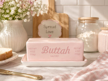 New Pink Buttah Dish Kitchen Decor Ceramic Butter Keeper Farmhouse Storage