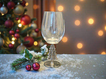 New Christmas Holiday Party Metal Silver Stem Christmas Tree Wine Glass Cup