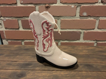 New Pink / White Large Ceramic Western Cowgirl / Cowboy Boot Candle Gag Gift